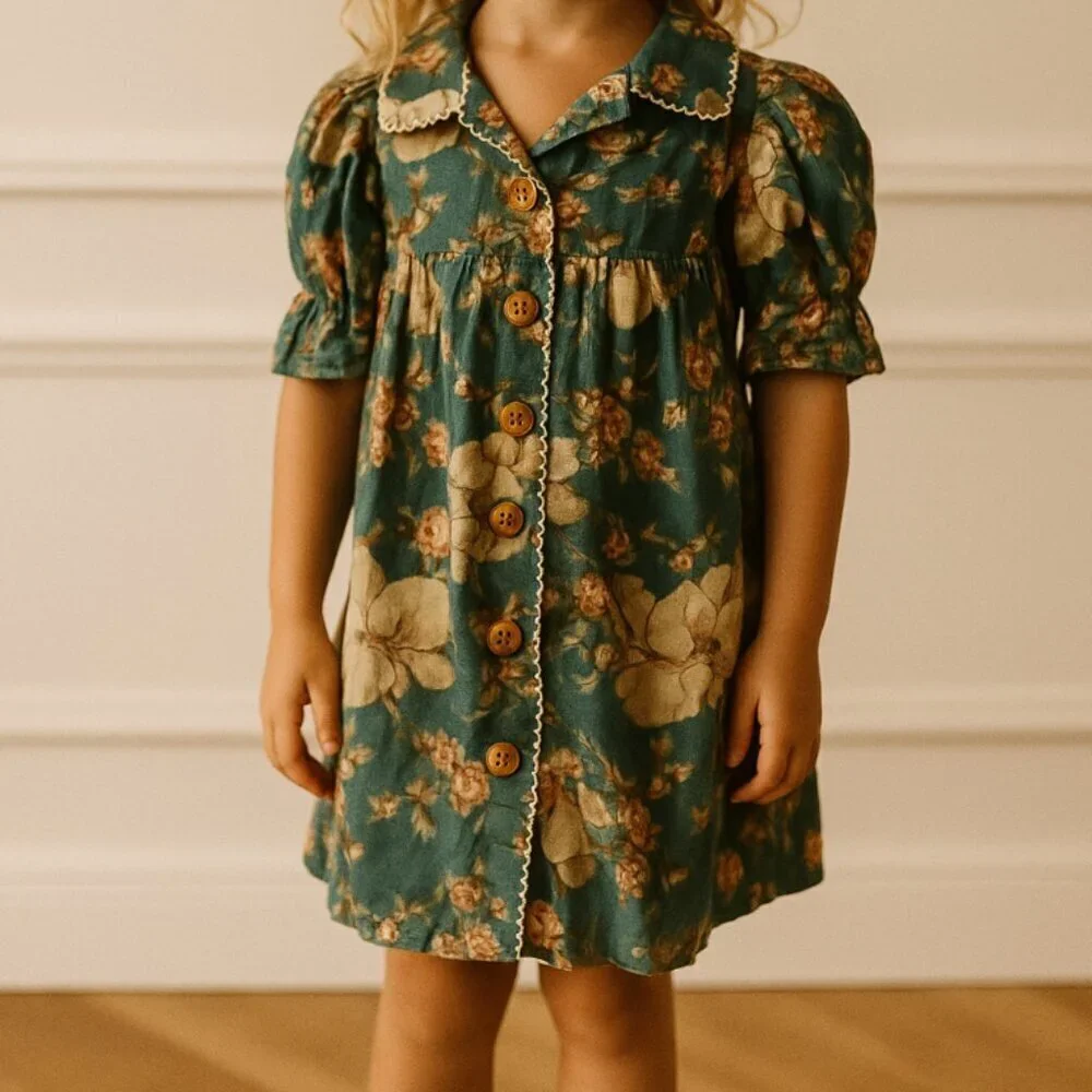 Ralph Lauren Blue Floral Long Sleeve Western Dress Size 3-6M